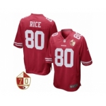 Men San Francisco 49ers #80 Jerry Rice Nike Scarlet 70th Anniversary Patch Retired Game Jersey