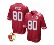 Men San Francisco 49ers #80 Jerry Rice Nike Scarlet 70th Anniversary Patch Retired Game Jersey