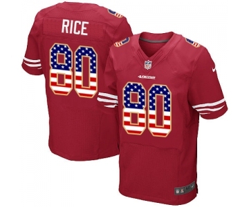 Men's San Francisco 49ers #80 Jerry Rice Elite Red Home USA Flag Fashion Football Jersey