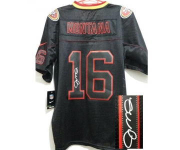 nike nfl jerseys san francisco 49ers #16 joe montana black[Elite lights out signature]