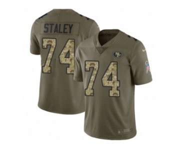 Men Nike San Francisco 49ers #74 Joe Staley Limited Olive Camo 2017 Salute to Service NFL Jersey