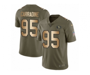 Men Nike San Francisco 49ers #95 Cornellius Carradine Limited Olive Gold 2017 Salute to Service NFL Jersey