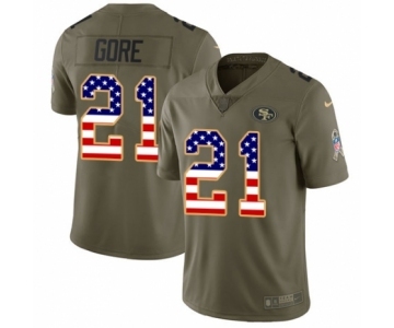 Men's Nike San Francisco 49ers #21 Frank Gore Limited Olive USA Flag 2017 Salute to Service NFL Jersey