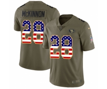 Men's Nike San Francisco 49ers #28 Jerick McKinnon Limited Olive USA Flag 2017 Salute to Service NFL Jersey