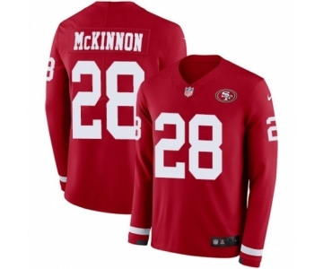 Men's Nike San Francisco 49ers #28 Jerick McKinnon Limited Red Therma Long Sleeve NFL Jersey