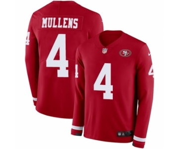 Men's Nike San Francisco 49ers #4 Nick Mullens Limited Red Therma Long Sleeve NFL Jersey