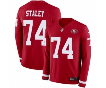 Men's Nike San Francisco 49ers #74 Joe Staley Limited Red Therma Long Sleeve NFL Jersey