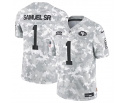 Men's San Francisco 49ers #1 Deebo Samuel Sr 2024 Arctic Camo Salute To Service Limited Stitched Football Jersey