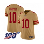 Men's San Francisco 49ers #10 Jimmy Garoppolo Limited Gold Inverted Legend 100th Season Football Jersey