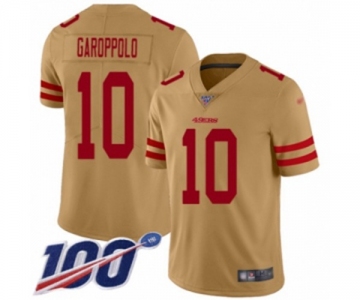 Men's San Francisco 49ers #10 Jimmy Garoppolo Limited Gold Inverted Legend 100th Season Football Jersey