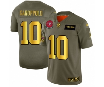 Men's San Francisco 49ers #10 Jimmy Garoppolo Limited Olive Gold 2019 Salute to Service Football Jersey