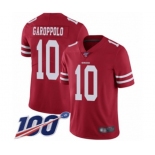 Men's San Francisco 49ers #10 Jimmy Garoppolo Red Team Color Vapor Untouchable Limited Player 100th Season Football Jersey