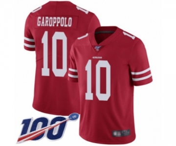 Men's San Francisco 49ers #10 Jimmy Garoppolo Red Team Color Vapor Untouchable Limited Player 100th Season Football Jersey