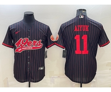 Men's San Francisco 49ers #11 Brandon Aiyuk Black Pinstripe With Patch Cool Base Stitched Baseball Jersey