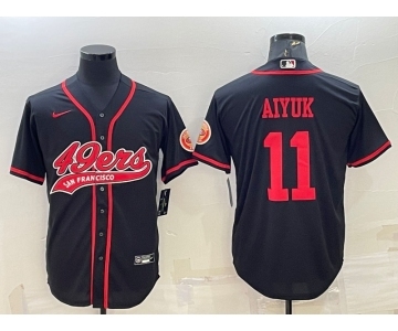 Men's San Francisco 49ers #11 Brandon Aiyuk Black With Patch Cool Base Stitched Baseball Jersey