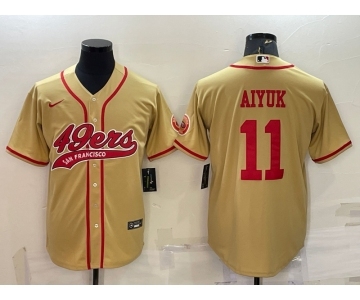 Men's San Francisco 49ers #11 Brandon Aiyuk Gold With Patch Cool Base Stitched Baseball Jersey