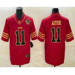 Men's San Francisco 49ers #11 Brandon Aiyuk Red 75th Patch Golden Edition Stitched Nike Limited Jersey