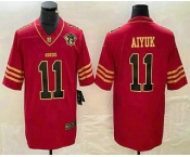 Men's San Francisco 49ers #11 Brandon Aiyuk Red 75th Patch Golden Edition Stitched Nike Limited Jersey