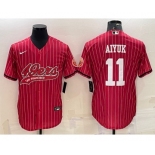 Men's San Francisco 49ers #11 Brandon Aiyuk Red Pinstripe With Patch Cool Base Stitched Baseball Jersey