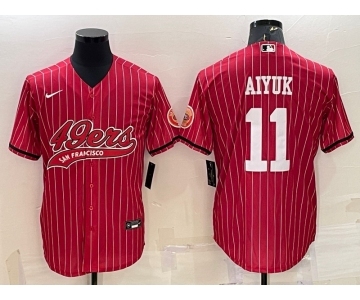 Men's San Francisco 49ers #11 Brandon Aiyuk Red Pinstripe With Patch Cool Base Stitched Baseball Jersey