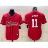 Men's San Francisco 49ers #11 Brandon Aiyuk Red With Patch Cool Base Stitched Baseball Jersey