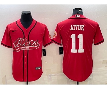 Men's San Francisco 49ers #11 Brandon Aiyuk Red With Patch Cool Base Stitched Baseball Jersey