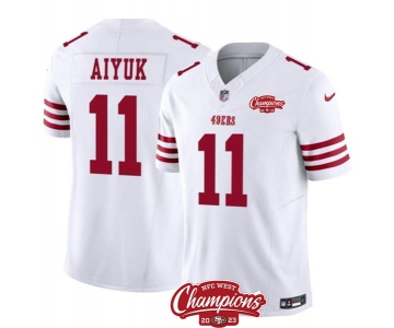 Men's San Francisco 49ers #11 Brandon Aiyuk White 2023 F.U.S.E. NFC West Champions Patch Football Stitched Jersey