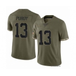 Men's San Francisco 49ers #13 Brock Purdy 2022 Olive Salute To Service Limited Stitched Jersey