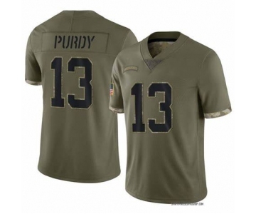 Men's San Francisco 49ers #13 Brock Purdy 2022 Olive Salute To Service Limited Stitched Jersey