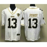 Men's San Francisco 49ers #13 Brock Purdy Black Gold With 75th Anniversary Patch Stitched Jersey