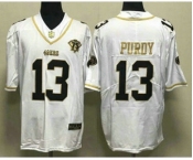 Men's San Francisco 49ers #13 Brock Purdy Black Gold With 75th Anniversary Patch Stitched Jersey