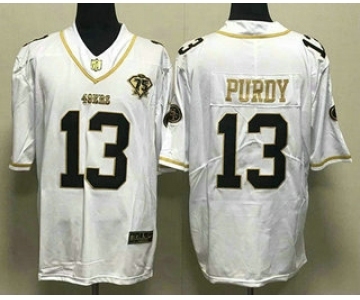 Men's San Francisco 49ers #13 Brock Purdy Black Gold With 75th Anniversary Patch Stitched Jersey