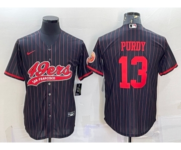 Men's San Francisco 49ers #13 Brock Purdy Black Pinstripe With Patch Cool Base Stitched Baseball Jersey