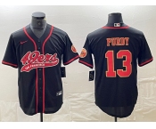 Men's San Francisco 49ers #13 Brock Purdy Black Red With Patch Cool Base Stitched Baseball Jersey