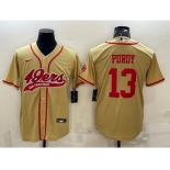 Men's San Francisco 49ers #13 Brock Purdy Gold With Patch Cool Base Stitched Baseball Jersey