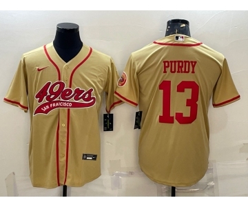 Men's San Francisco 49ers #13 Brock Purdy Gold With Patch Cool Base Stitched Baseball Jersey