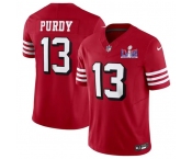 Men's San Francisco 49ers #13 Brock Purdy New Red 2024 F.U.S.E. Super Bowl LVIII Patch Vapor Untouchable Limited Football Stitched Jersey