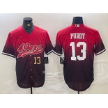 Men's San Francisco 49ers #13 Brock Purdy Number Red Black Stitched Baseball Jersey