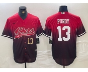 Men's San Francisco 49ers #13 Brock Purdy Number Red Black Stitched Baseball Jersey