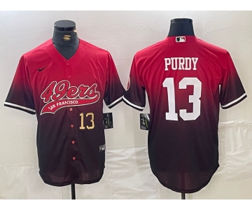 Men's San Francisco 49ers #13 Brock Purdy Number Red Black Stitched Baseball Jersey