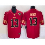 Men's San Francisco 49ers #13 Brock Purdy Red 75th Patch Golden Edition Stitched Nike Limited Jersey