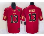 Men's San Francisco 49ers #13 Brock Purdy Red 75th Patch Golden Edition Stitched Nike Limited Jersey