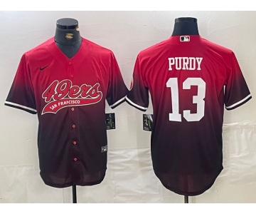 Men's San Francisco 49ers #13 Brock Purdy Red Black Stitched Baseball Jersey