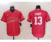 Men's San Francisco 49ers #13 Brock Purdy Red Pinstripe With Patch Cool Base Stitched Baseball Jersey