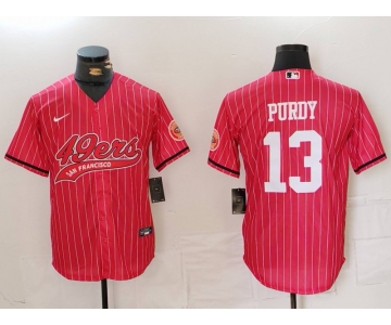 Men's San Francisco 49ers #13 Brock Purdy Red Pinstripe With Patch Cool Base Stitched Baseball Jersey