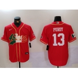 Men's San Francisco 49ers #13 Brock Purdy Red With Patch Cool Base Stitched Baseball Jersey