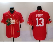 Men's San Francisco 49ers #13 Brock Purdy Red With Patch Cool Base Stitched Baseball Jersey