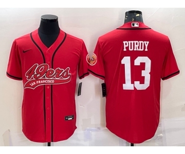 Men's San Francisco 49ers #13 Brock Purdy Red With Patch Cool Base Stitched Baseball Jersey