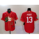 Men's San Francisco 49ers #13 Brock Purdy Red With Patch Cool Base Stitched Baseball Jerseys