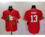 Men's San Francisco 49ers #13 Brock Purdy Red With Patch Cool Base Stitched Baseball Jerseys